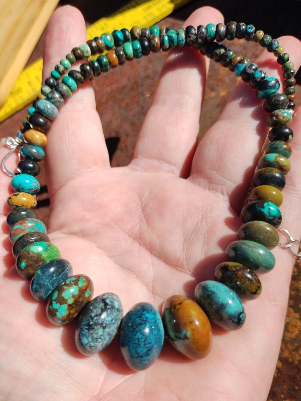 Jay King Hubei Turquoise Graduated Rondelle Beads 925 Sterling Silver Necklace